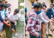 মৎস্য সপ্তাহ উপলক্ষে ধর্মপাশা উপজেলার বিভিন্ন পুকুরে মাছের পোনা অবমুক্ত