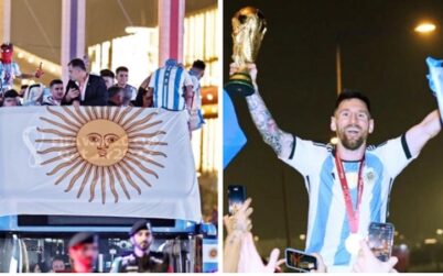 দোহায় ছাদখোলা বাসে ট্রফি নিয়ে উদযাপন মেসিদের