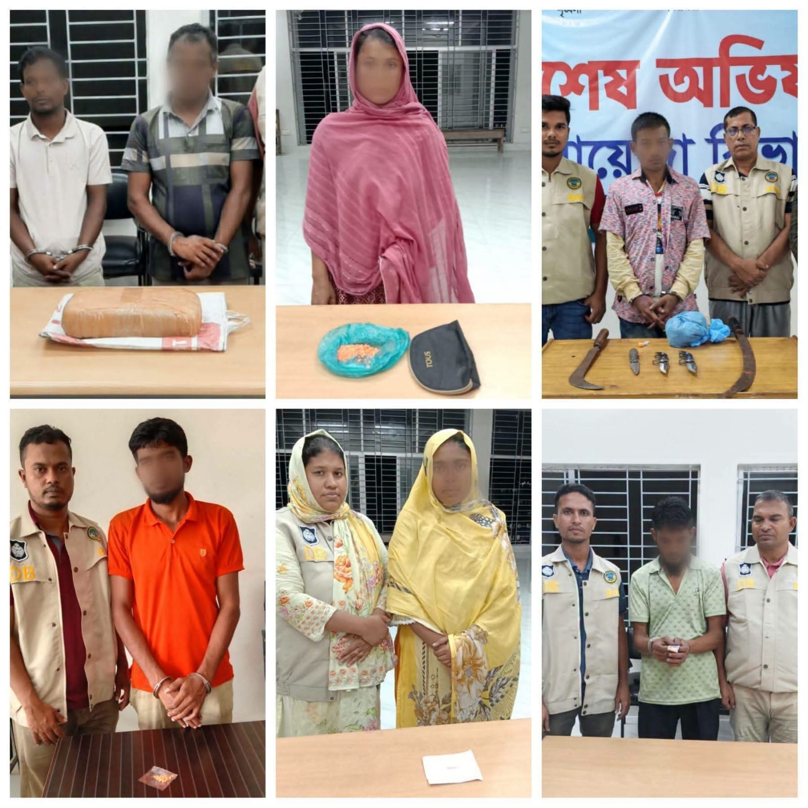 বরিশালে মাদকবিরোধী অভিযানে অস্ত্র-ইয়াবা-গাঁজাসহ ২১ জন আটক